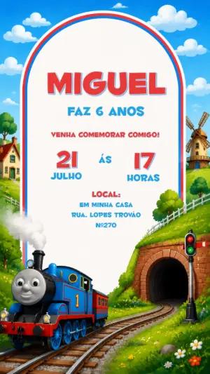 Convite de Aniversário Thomas e Amigos Infantil Editável