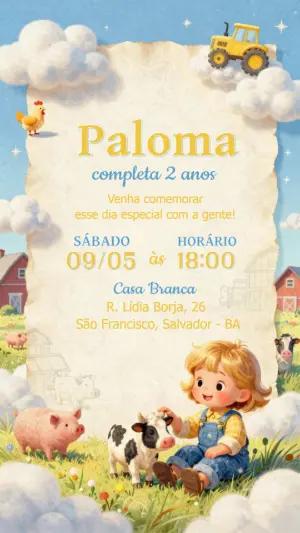 Convite de Aniversário Fazendinha Fofo Modelo Editável