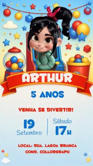 Convite de Aniversário Detona Ralph com Vanellope para Editar