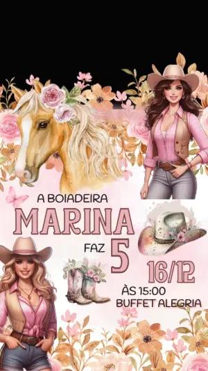 Vídeo Convite Aniversário Boiadeira Rosa para Editar Online