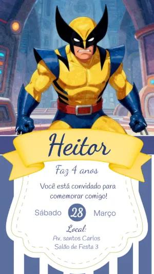 Convite de Aniversário Wolverine Herói para Editar