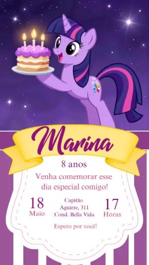 Convite de Aniversário My Little Pony Roxo para Editar