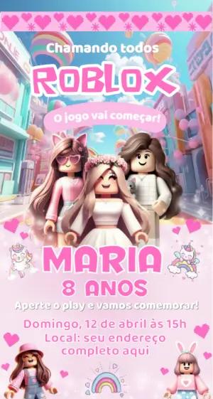Convite de Aniversário Roblox Menina Rosa para Editar