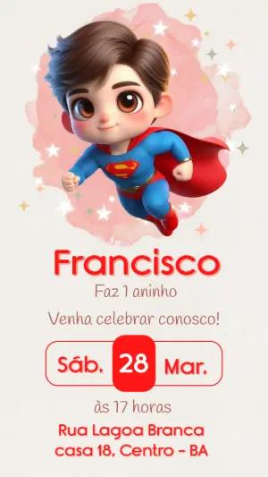 Convite de Aniversário Super-Herói Infantil para Editar Online