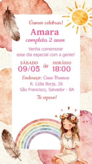 Convite de Aniversário Infantil Boho Arco-íris Editável
