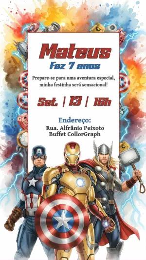 Convite de Aniversário Marvel Super-Heróis para Editar Online