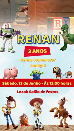 Convite Animado Aniversário Toy Story para Editar Online
