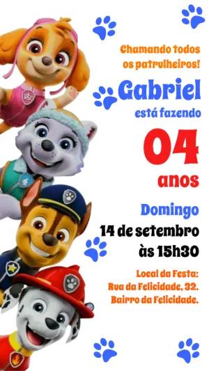 Convite de Aniversário Patrulha Canina para Editar Online