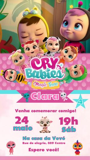 Convite Animado Aniversário Cry Babies Magic Tears para Editar