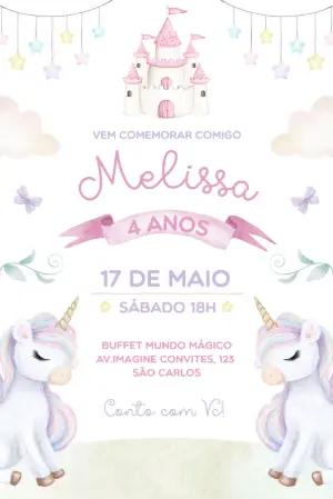 Convite Digital Aniversário Unicórnio Mágico para Editar