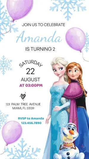 Editable Frozen Birthday Invitation for Girls | Watercolor Template