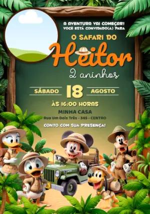 Convite de Aniversário Safari do Mickey com Foto Editável