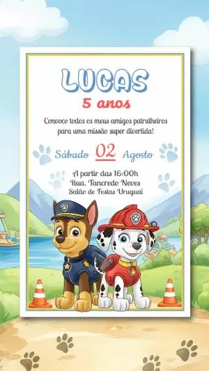 Convite de Aniversário Patrulha Canina para Editar Online
