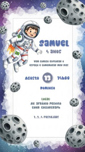 Convite de Aniversário Astronauta no Espaço para Editar Online