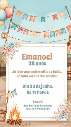 Convite Aniversário Festa Junina Aquarela para Editar Online