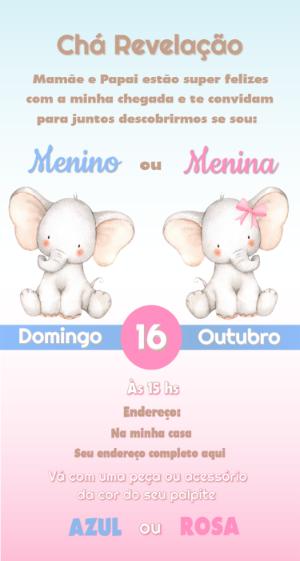 Convite Chá Revelação Elefantinhos Fofos para Editar