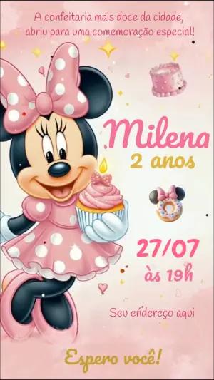 Convite Animado Minnie Confeiteira Rosa para Editar