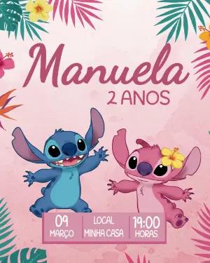 Convite Aniversário Stitch e Angel para Editar Online