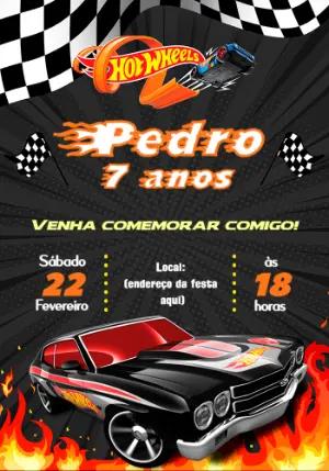 Convite de Aniversário Hot Wheels com Carros para Editar Online