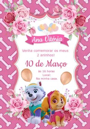 Convite Aniversário Skye e Everest Patrulha Canina para Editar