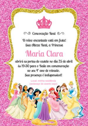 Convite de Aniversário Princesas Disney Editável Online