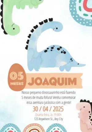 Convite Mesversário Dinossauro Baby para Editar Online
