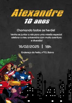 Convite Aniversário Heróis Vingadores para Editar Online