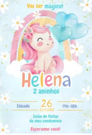 Convite de Aniversário Unicórnio Mágico para Editar Online