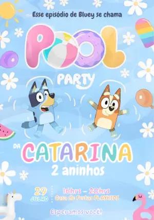 Convite Aniversário Pool Party Bluey e Bingo para Editar