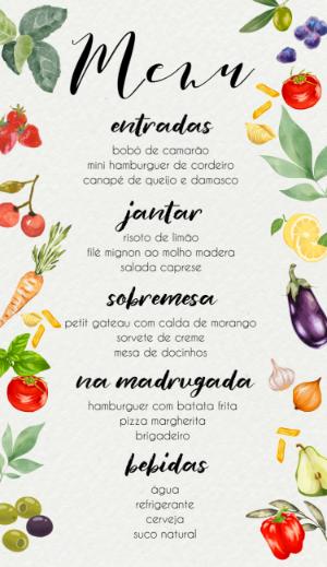Menu de Casamento Italiano Aquarela para Editar Online