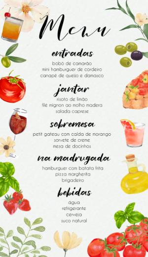 Menu de Casamento Italiano Aquarela para Editar Online