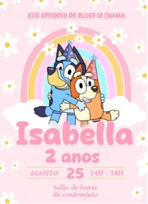 Convite de Aniversário Bluey e Bingo Rosa para Editar Online