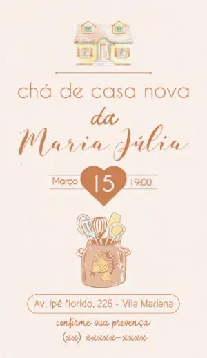 Convite Chá de Casa Nova Aquarela para Editar Online