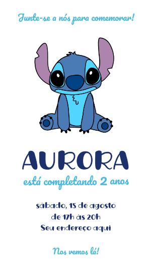 Convite de Aniversário Stitch para Editar e Imprimir Online