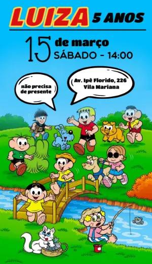 Convite de Aniversário Turma da Mônica para Editar Online