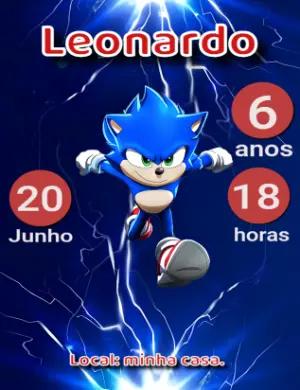 Convite de Aniversário Sonic para Editar Online