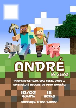 Convite de Aniversário Minecraft com Personagens para Editar