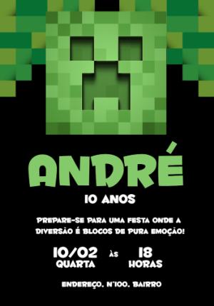 Convite Aniversário Minecraft com Creeper para Editar Online