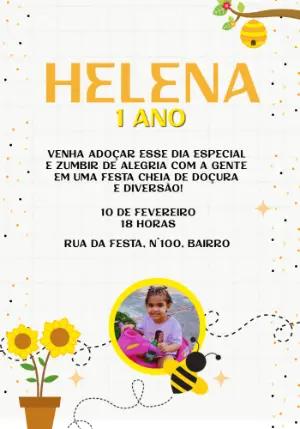 Convite Aniversário Abelhinha com Foto para Editar Online