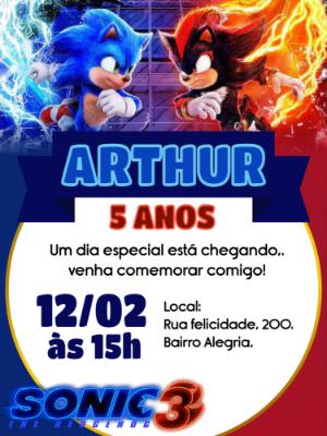 Convite de Aniversário Sonic 3 com Shadow para Editar Online