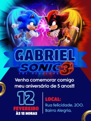 Convite de Aniversário Sonic 3 com Shadow para Editar Online