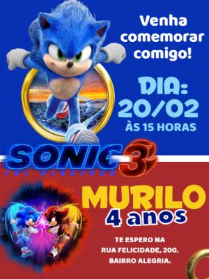 Convite Aniversário Sonic 3 para Editar Online