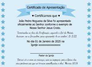 Certificado de Apresentação Igreja Azul com Estrelas para Editar