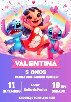 Convite de Aniversário Lilo, Stitch e Angel para Editar Online