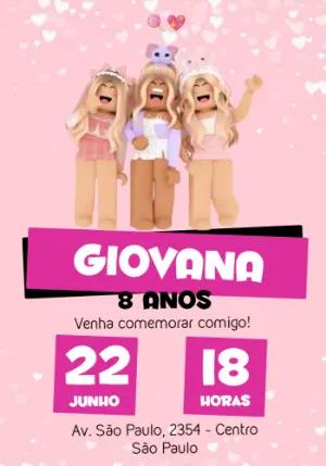 Convite Aniversário Roblox Rosa com Avatares para Editar Online