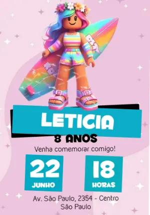 Convite de Aniversário Roblox Menina Surfista para Editar Online