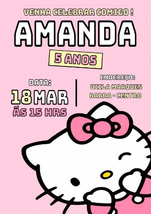 Convite de Aniversário Hello Kitty para Editar Online
