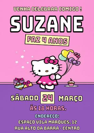 Convite de Aniversário Hello Kitty para Editar Online