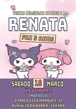 Convite de Aniversário Kuromi e My Melody para Editar