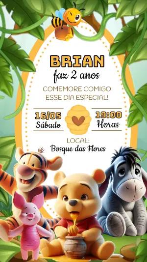 Convite de Aniversário Ursinho Pooh para Editar Online